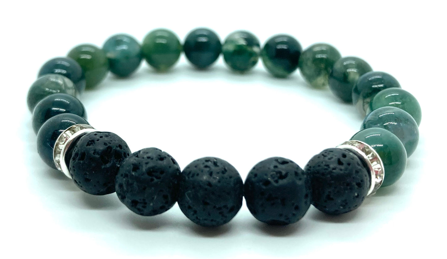 Moss Agate and Lava stone 8mm