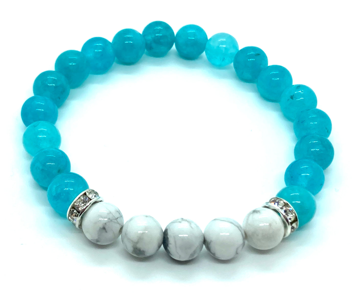 Blue Quartz and White Howlite Gemstone Bracelet 8mm