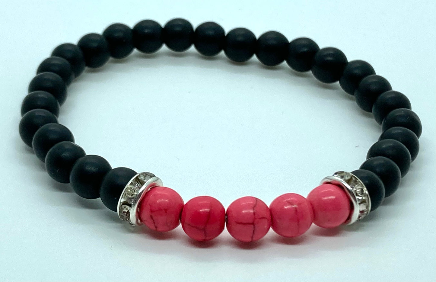 Matte Onyx & Pink Howlite 6mm
