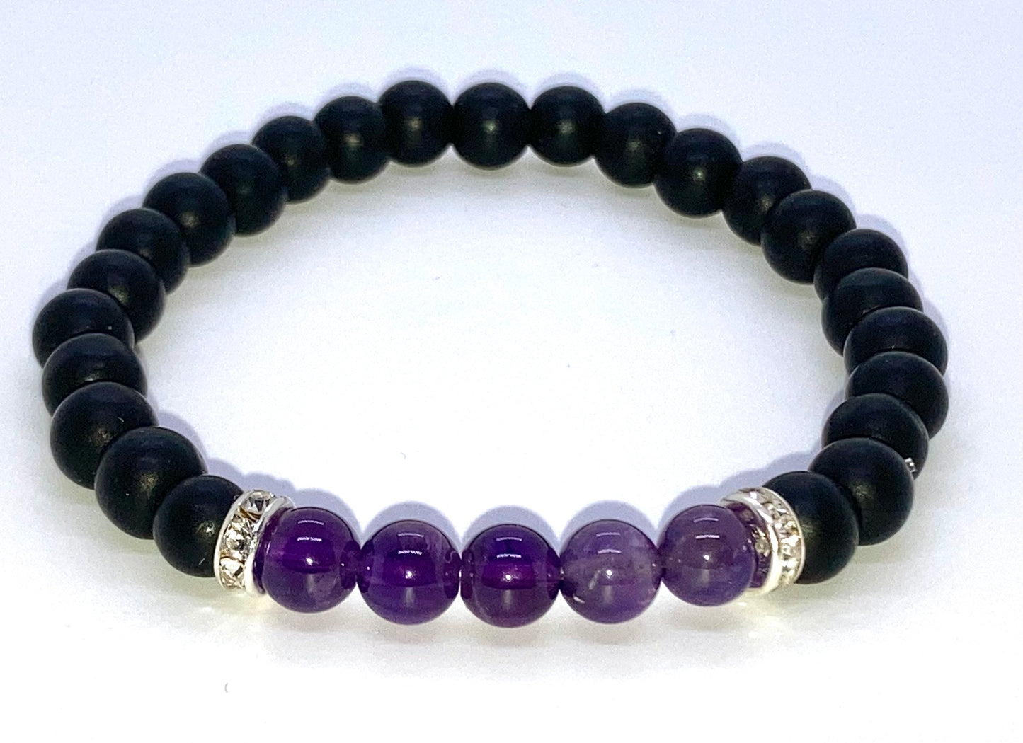 Black Obsidian matte & Amethyst quartz 6mm