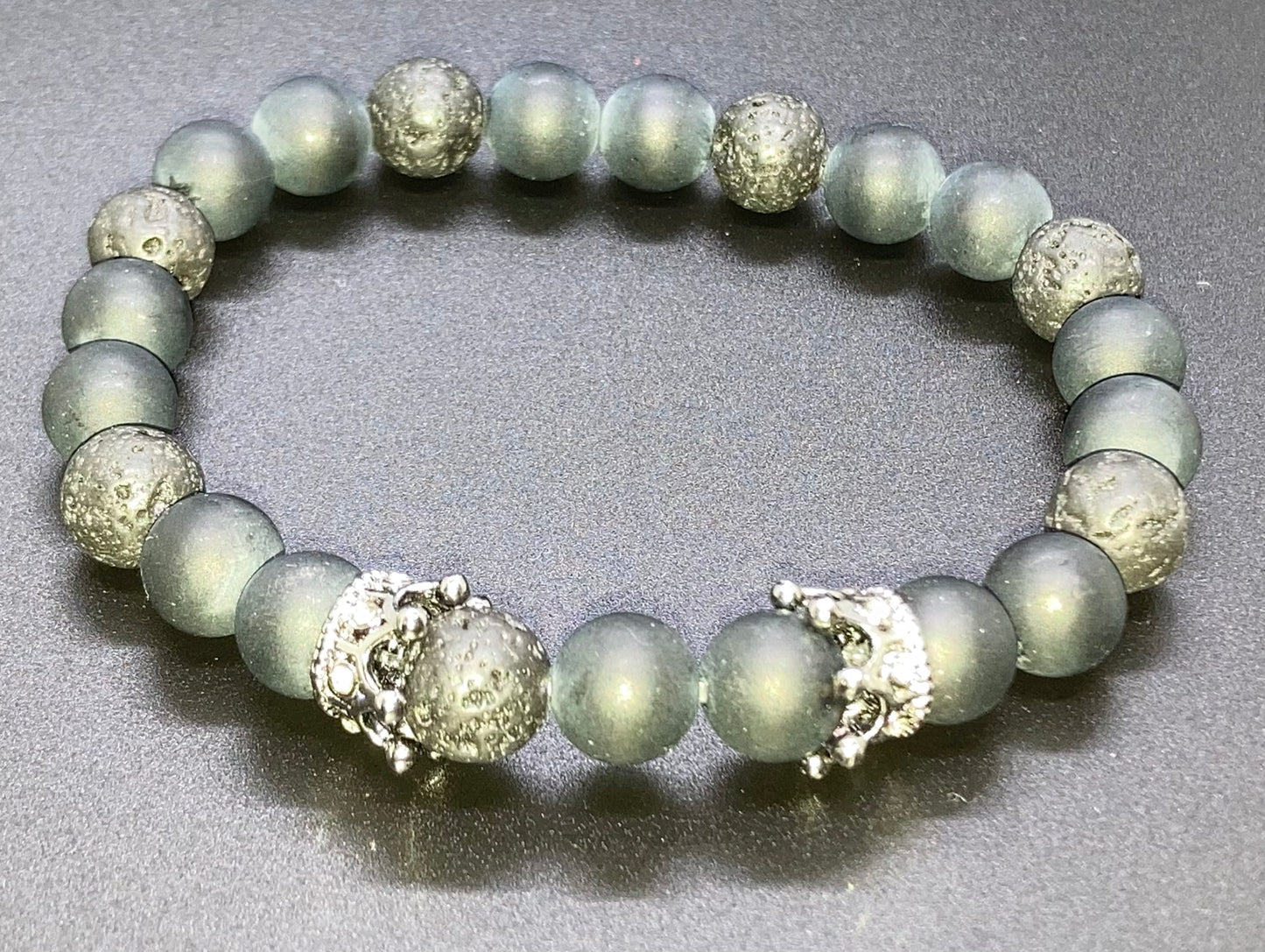 Matte Onyx & lava stone 8mm charm bracelet