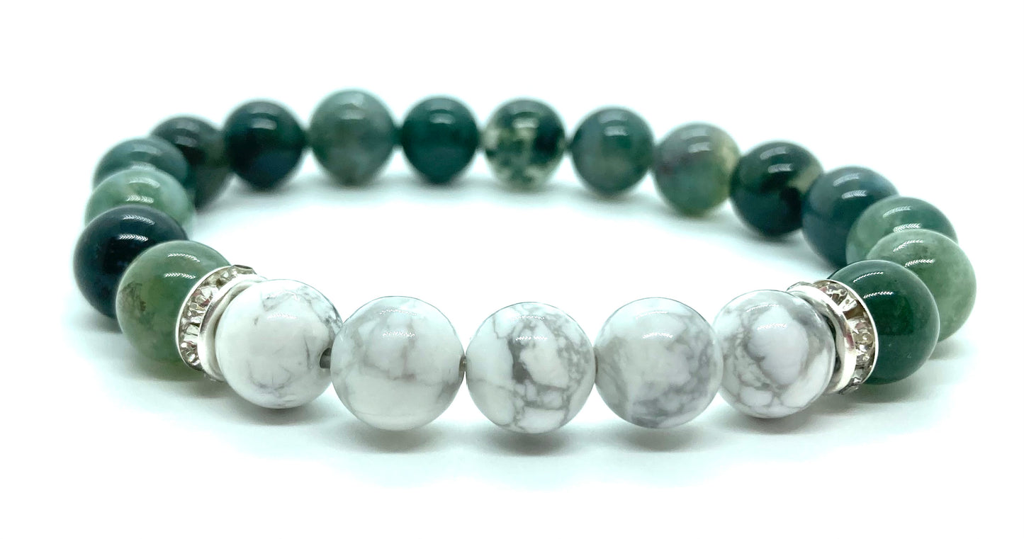 Moss Agate and White Howlite bracelet 8mm