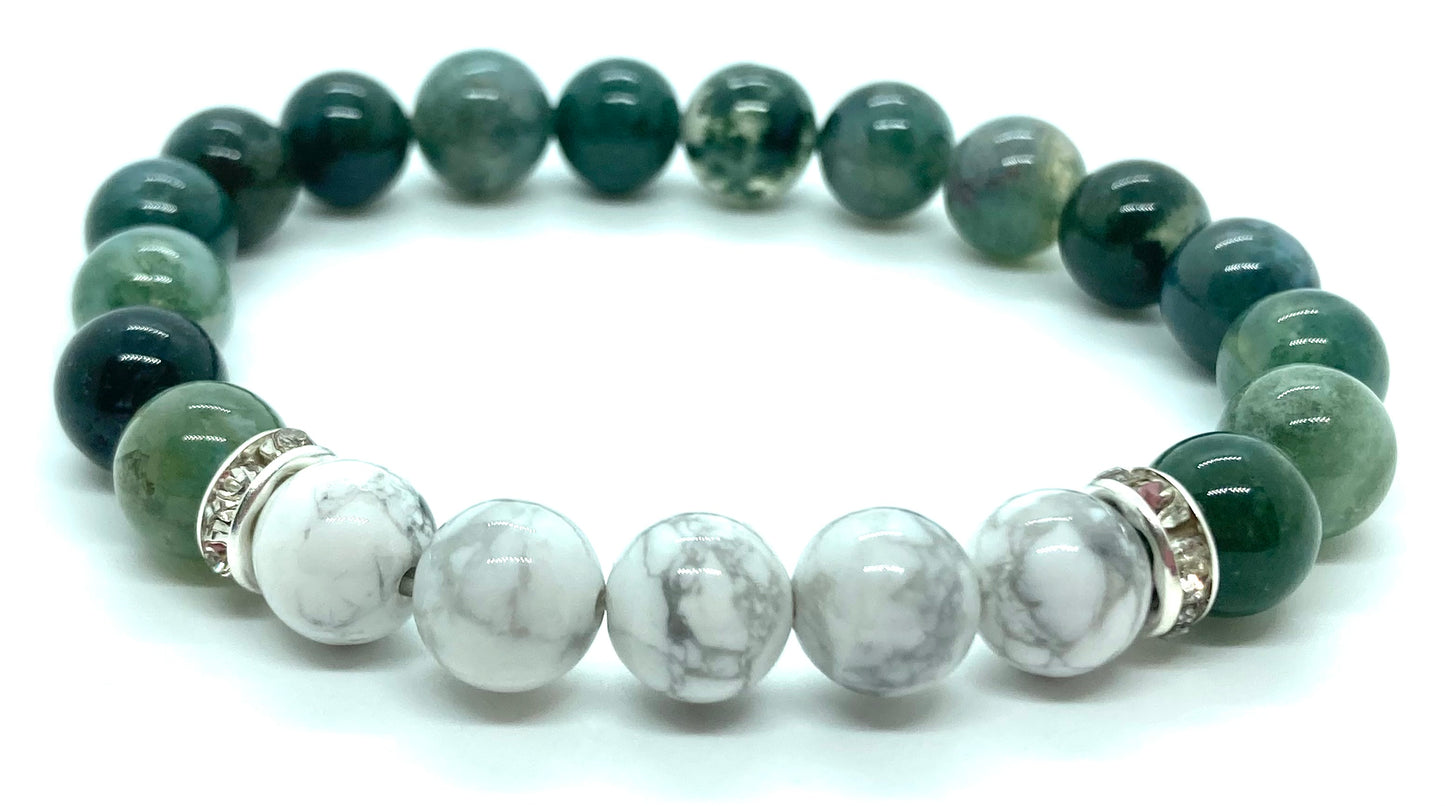 Moss Agate and White Howlite bracelet 8mm