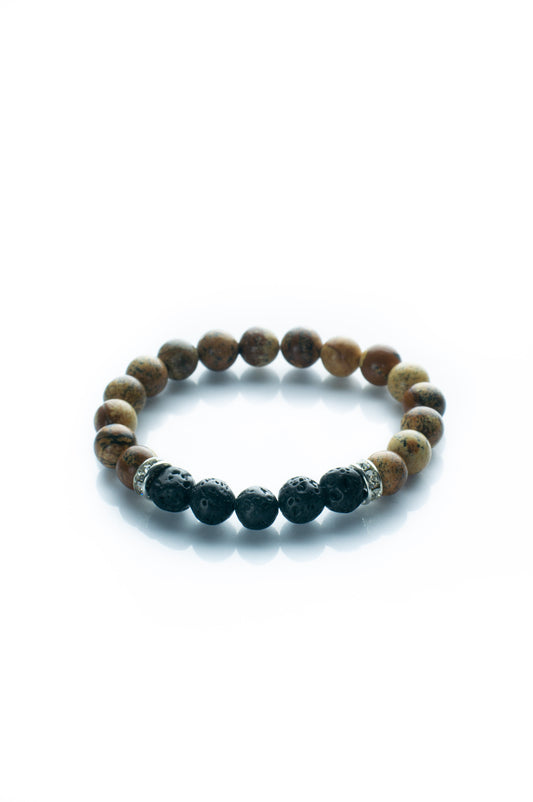Picture Jasper and Lava Stone bead bracelet