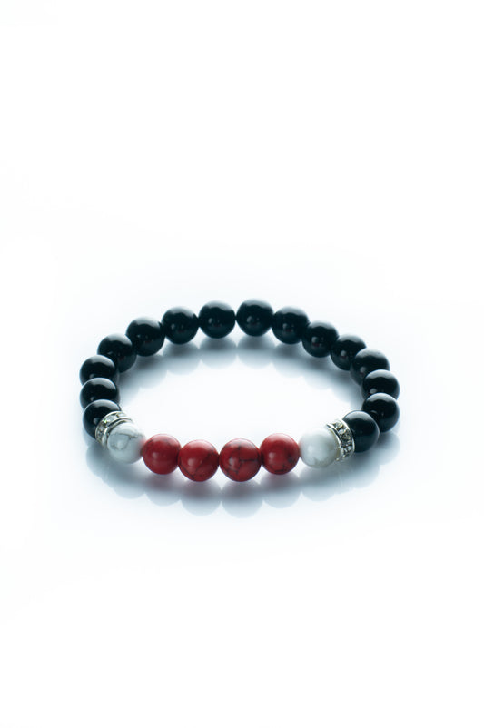 Onyx, Red howlite and White Howlite bracelet