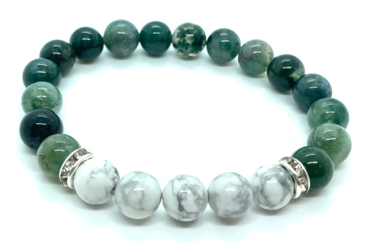 Moss Agate and White Howlite bracelet 8mm