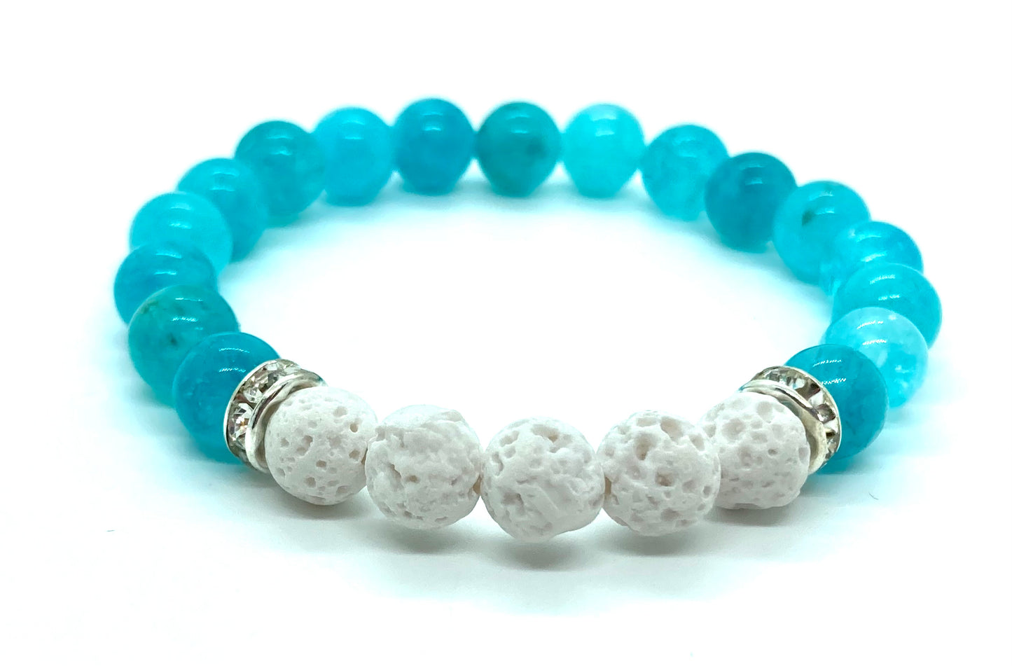 Blue Quartz and White Lava stone Gemstone bracelet 8mm