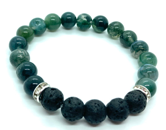 Moss Agate and Lava stone 8mm