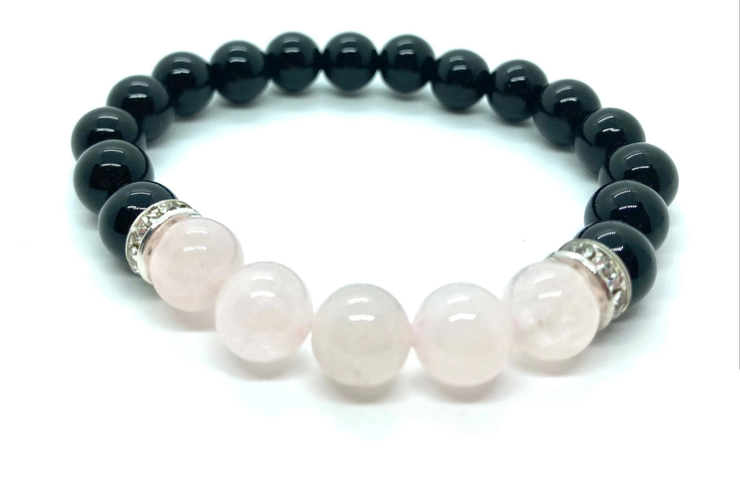 Black Obsidian & rose quartz 8mm