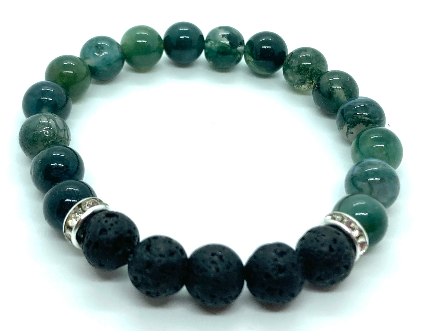 Moss Agate and Lava stone 8mm