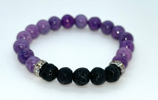 Pink/ Purple Sugilite & Lava stone 6mm