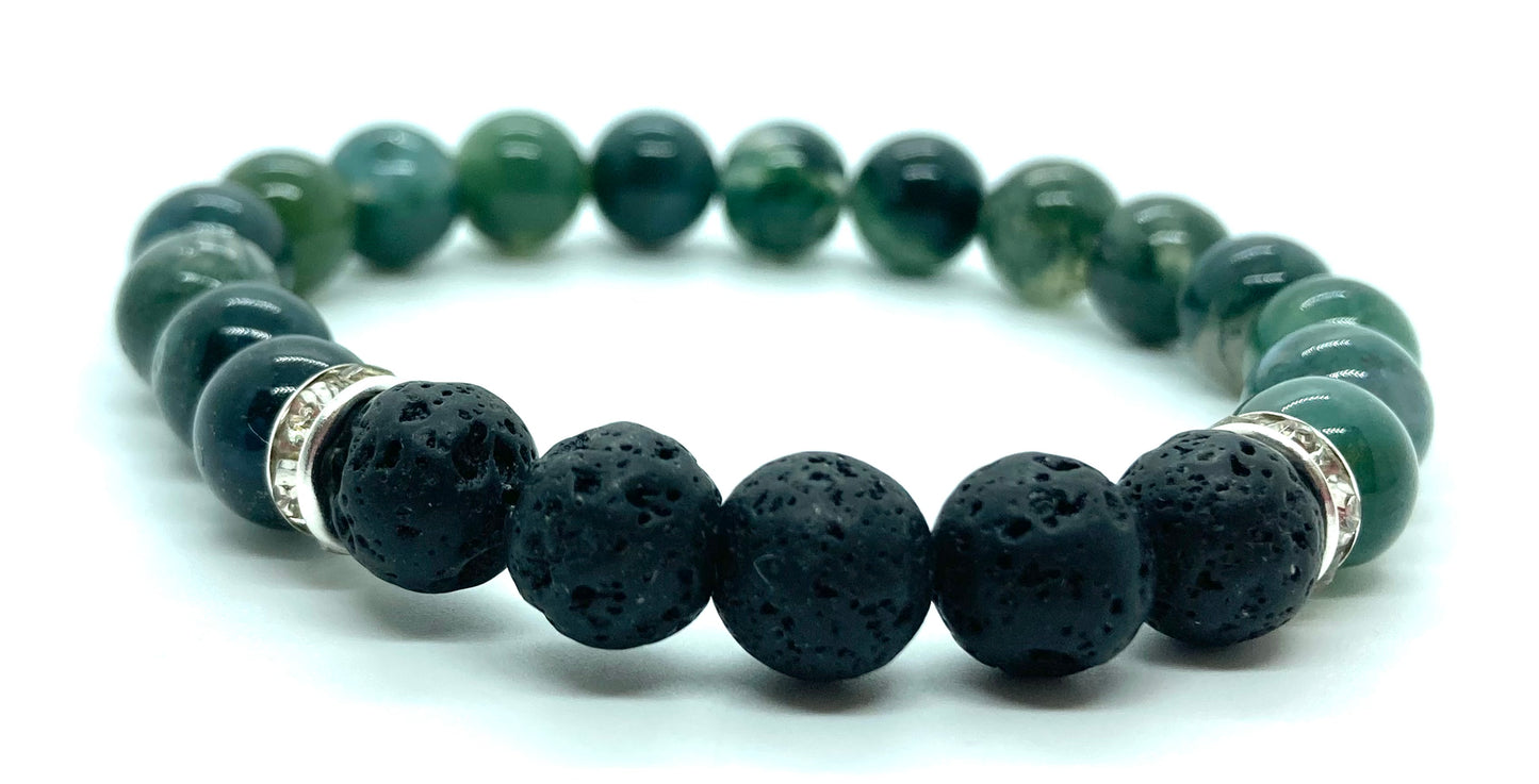 Moss Agate and Lava stone 8mm
