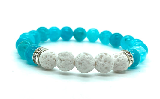 Blue Quartz and White Lava stone Gemstone bracelet 8mm