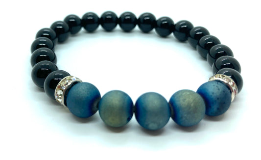 Black Obsidian & Druzy Quartz 8mm bracelet