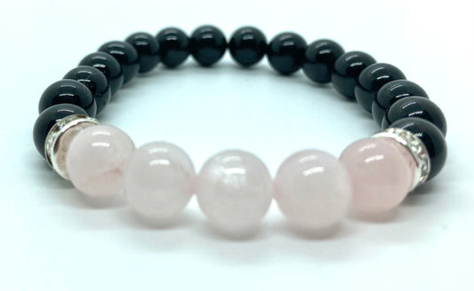 Onyx and rose quartz 8mm bracelet
