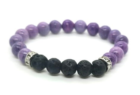 Purple Sugilite and Lava stone bead bracelet