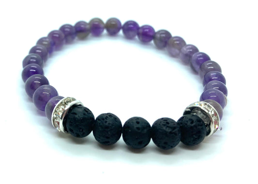 Amethyst & lava stone 6mm bracelet