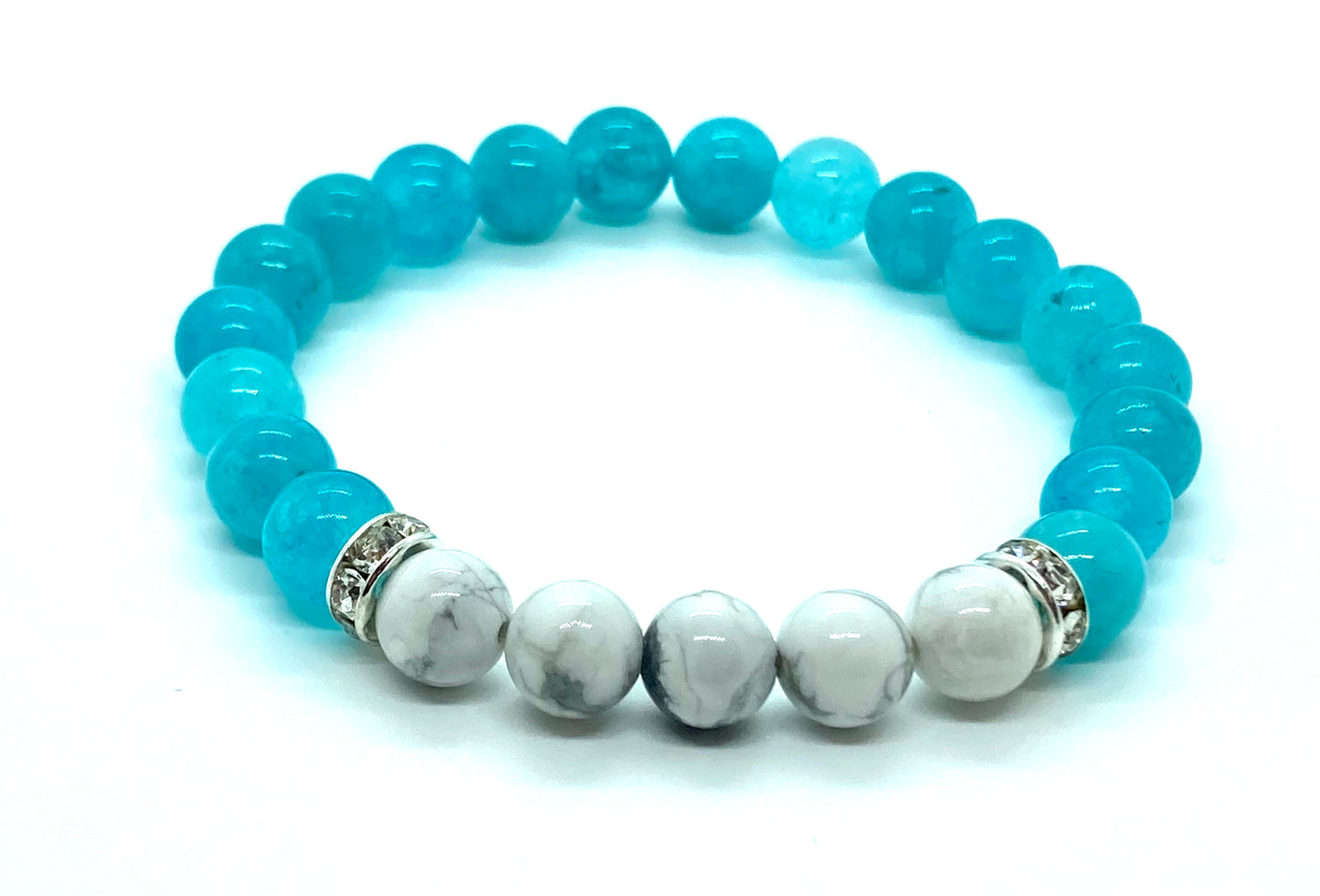 Blue Quartz and White Howlite Gemstone Bracelet 8mm