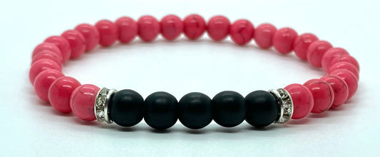 Pink Howlite & Matte Onyx 6mm