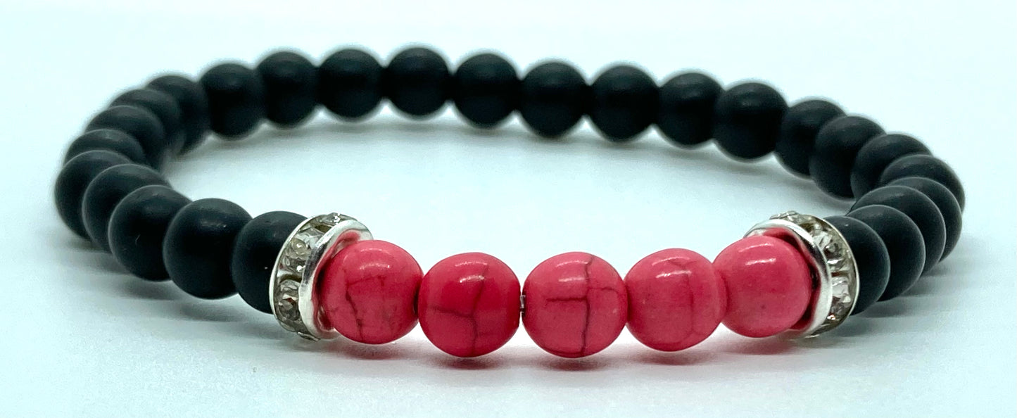 Matte Onyx & Pink Howlite 6mm