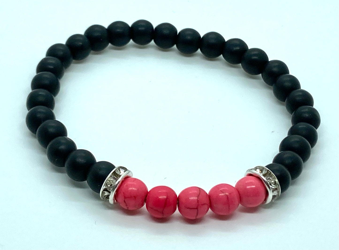 Matte Onyx & Pink Howlite 6mm