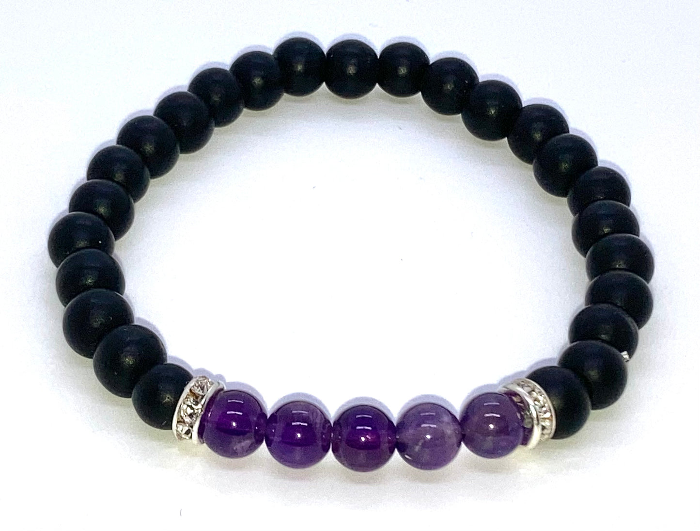 Black Obsidian matte & Amethyst quartz 6mm