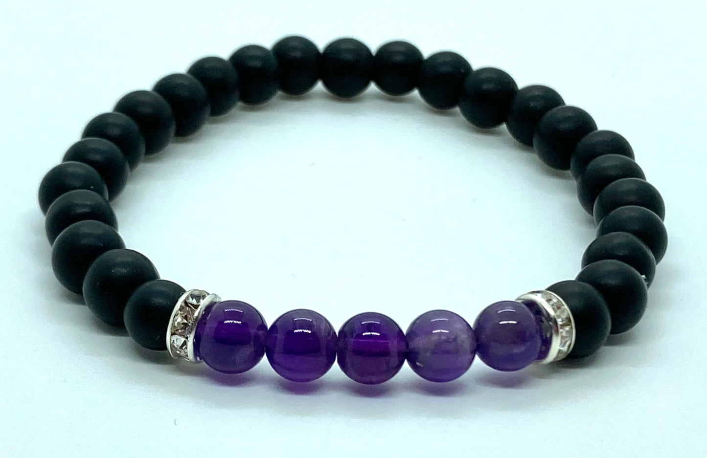 Black Obsidian matte & Amethyst quartz 6mm