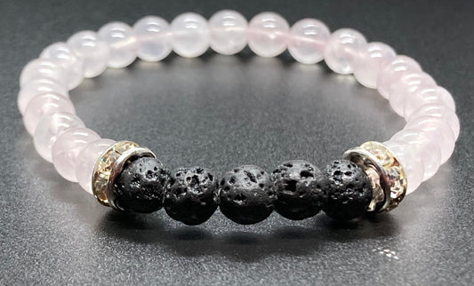 Rose Quartz & lava stone 6mm bracelet