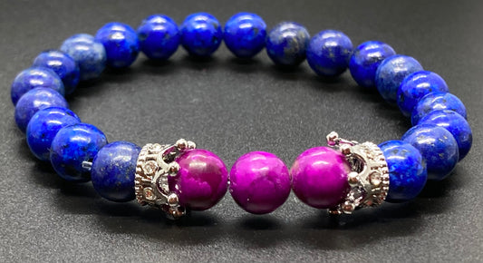 Lapis Lazuli & Purple/ Pink Sugilite 8mm charm bracelet