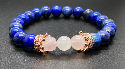Lapis Lazuli & Rose Quartz 8mm charm bracelet
