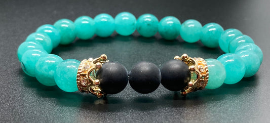 Jade and Matte Onyx 8mm matching charm bracelet