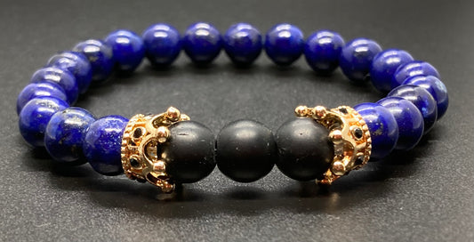 Lapis Lazuli & matte Onyx 8mm matching charm bracelet