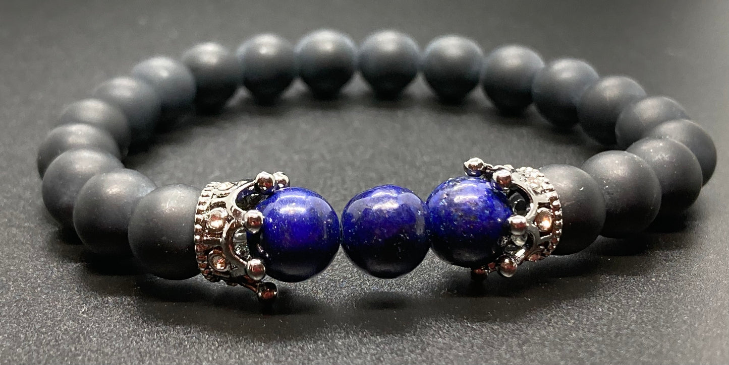 Matte Onyx & Lapis Lazuli 8mm matching charm bracelet