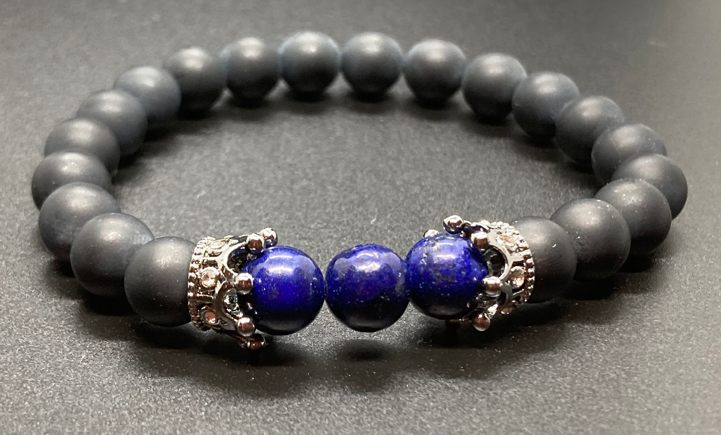 Matte Onyx & Lapis Lazuli 8mm matching charm bracelet