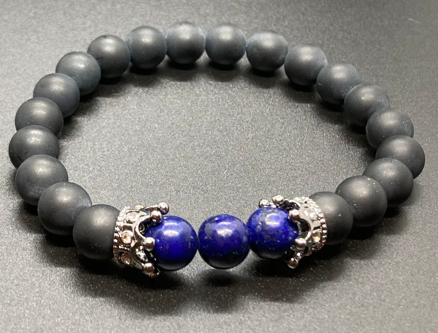 Matte Onyx & Lapis Lazuli 8mm matching charm bracelet