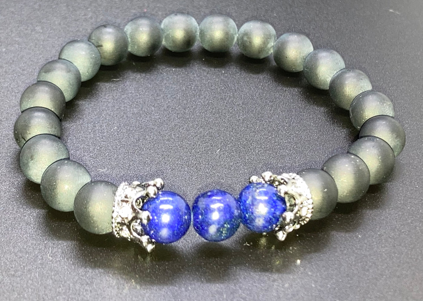 Matte Onyx & Lapis Lazuli 8mm matching charm bracelet