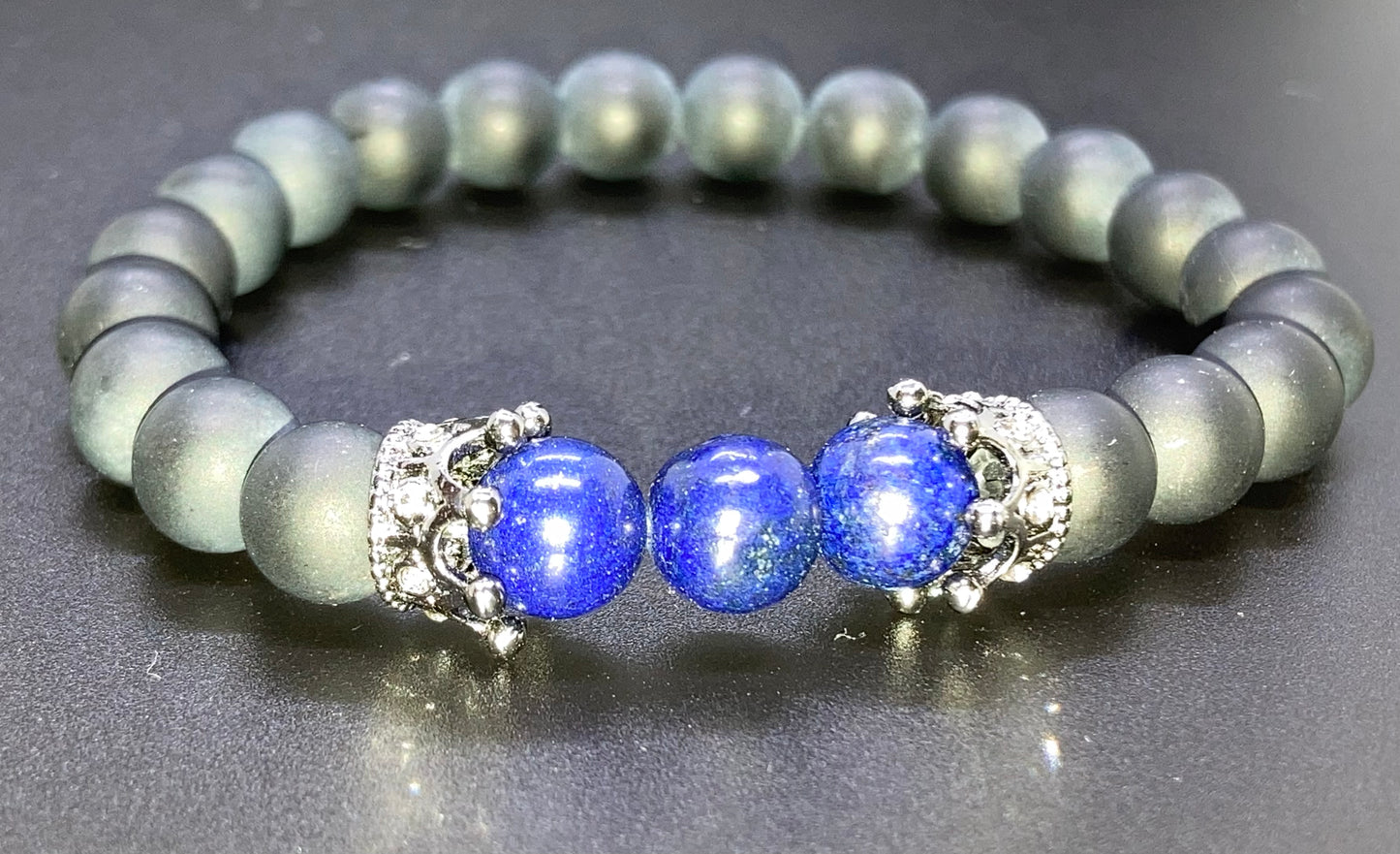 Matte Onyx & Lapis Lazuli 8mm matching charm bracelet