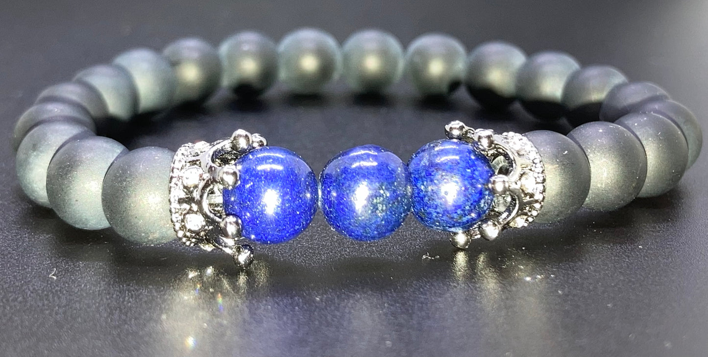 Matte Onyx & Lapis Lazuli 8mm matching charm bracelet