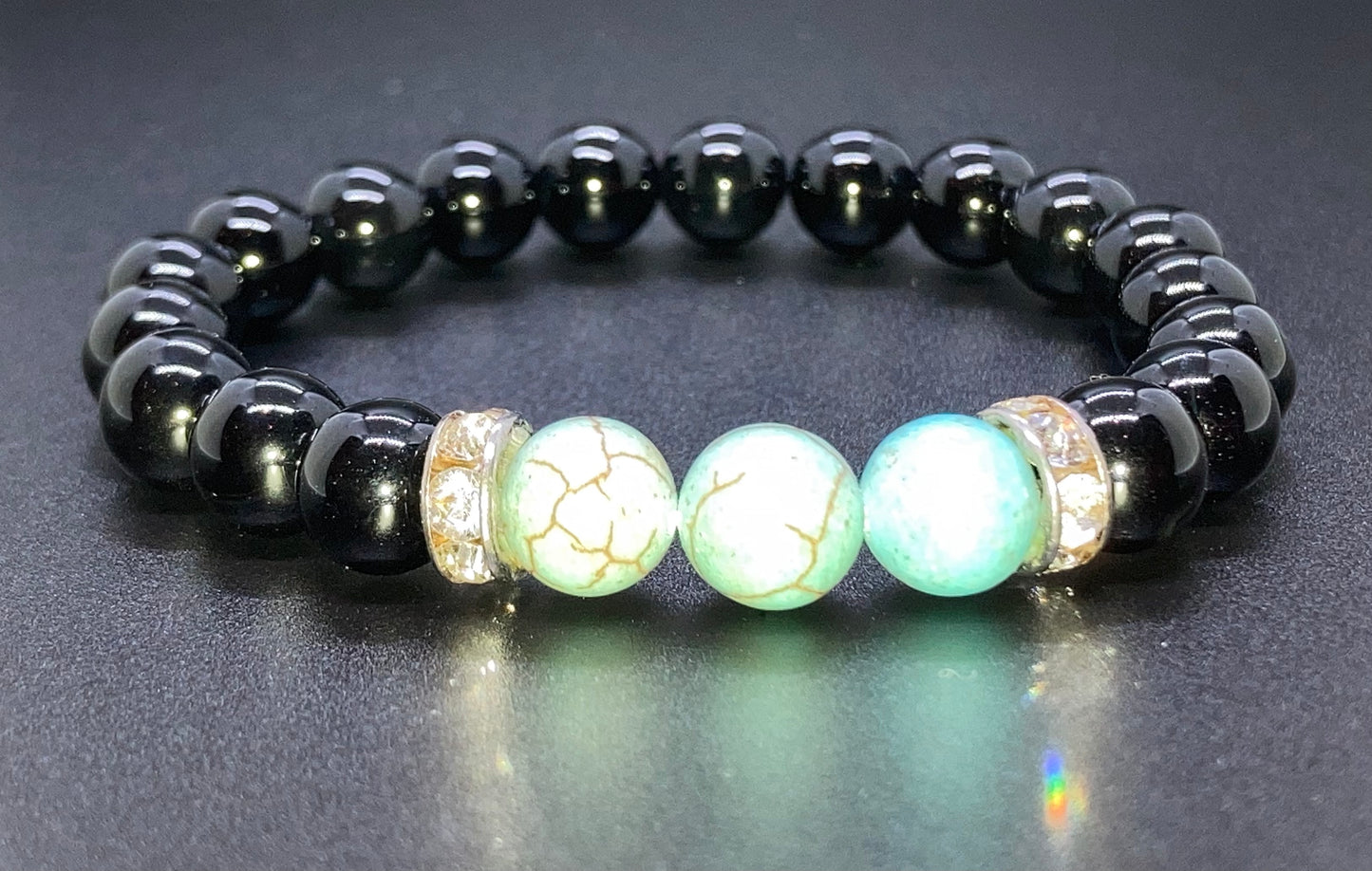 Black Obsidian & Turquoise 8mm bracelet