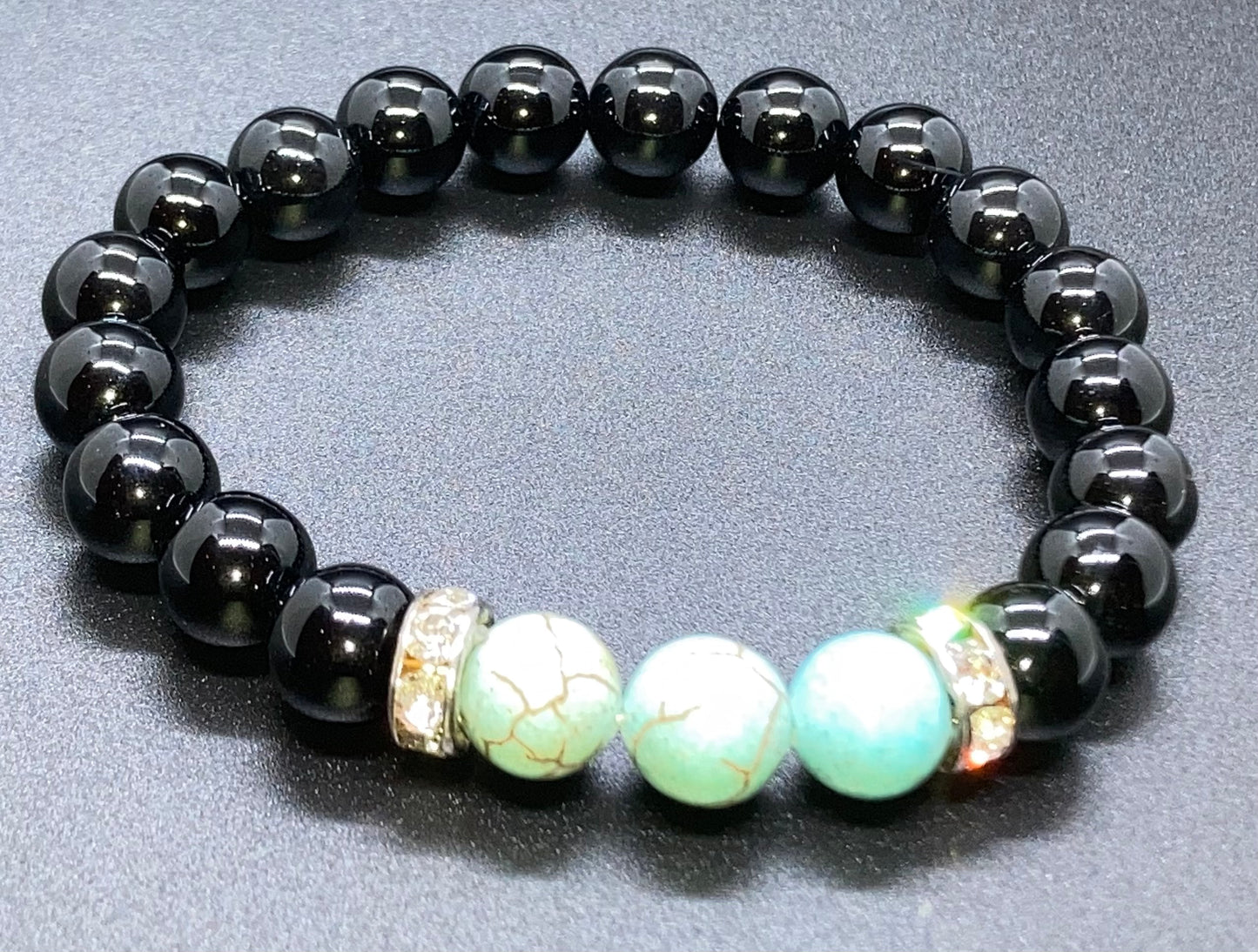 Black Obsidian & Turquoise 8mm bracelet
