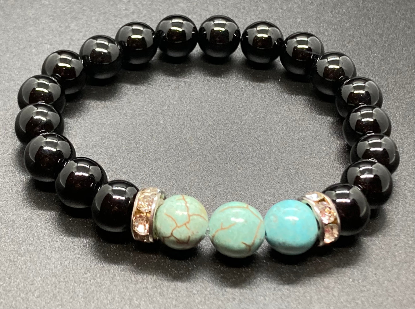 Black Obsidian & Turquoise 8mm bracelet