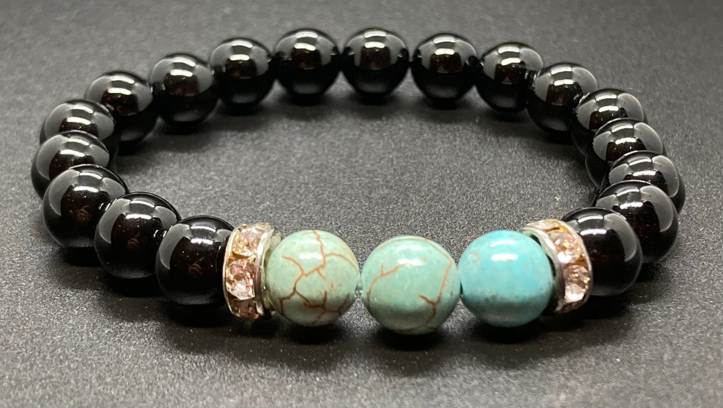 Black Obsidian & Turquoise 8mm bracelet
