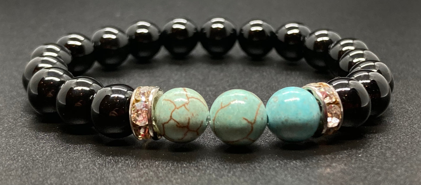 Black Obsidian & Turquoise 8mm bracelet
