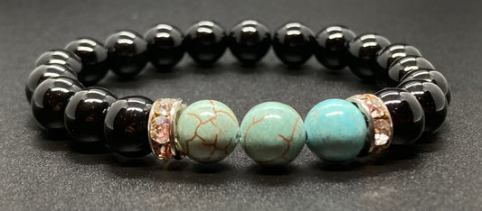 Black Obsidian & Turquoise 8mm bracelet