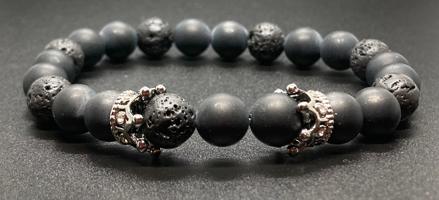 Matte Onyx & lava stone 8mm charm bracelet