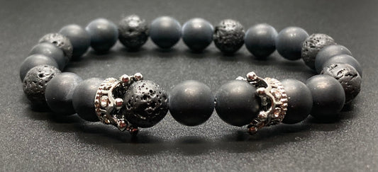 Matte Onyx & lava stone 8mm charm bracelet