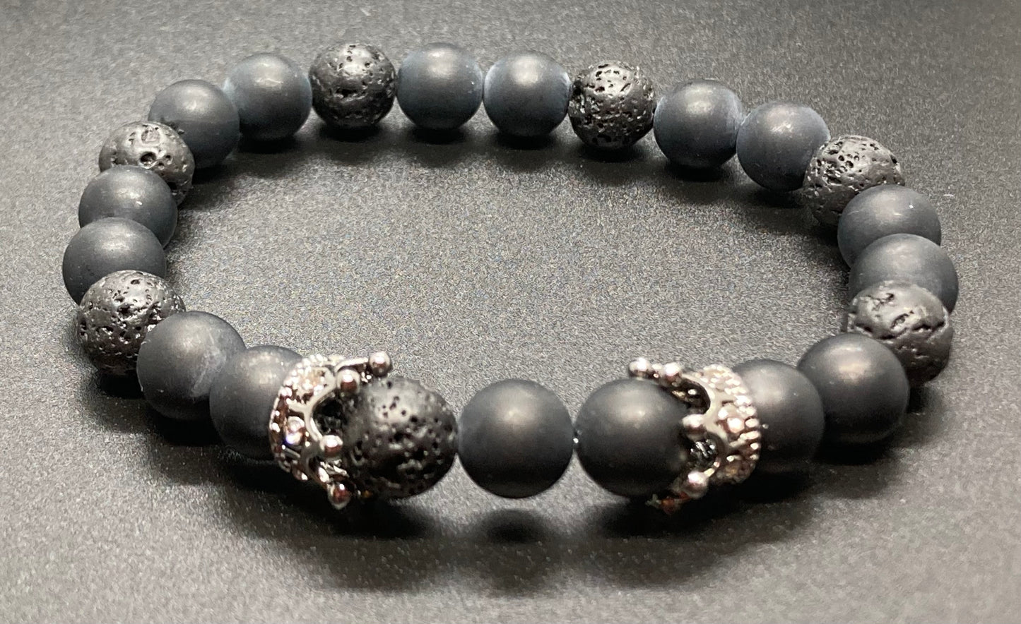Matte Onyx & lava stone 8mm charm bracelet
