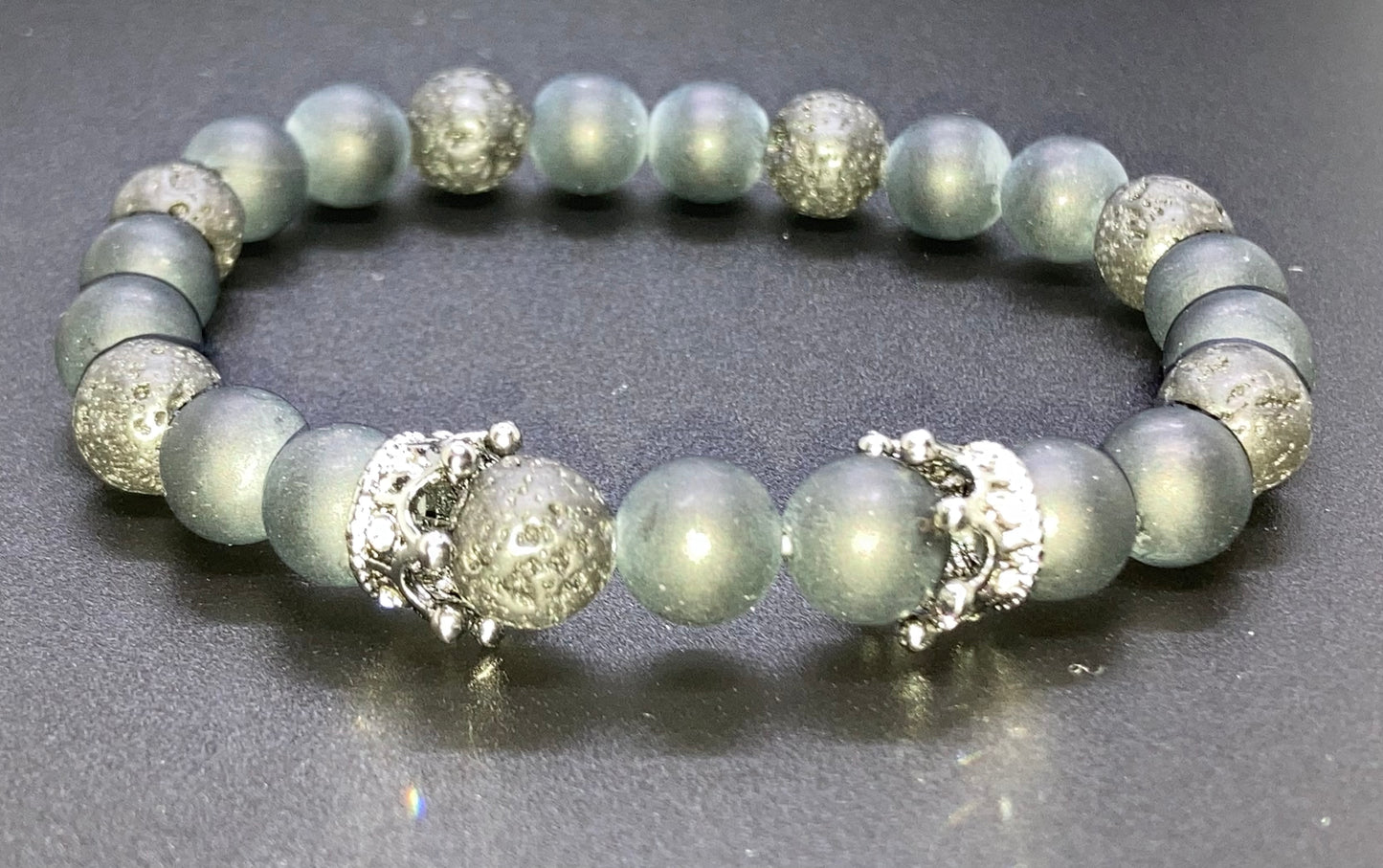 Matte Onyx & lava stone 8mm charm bracelet