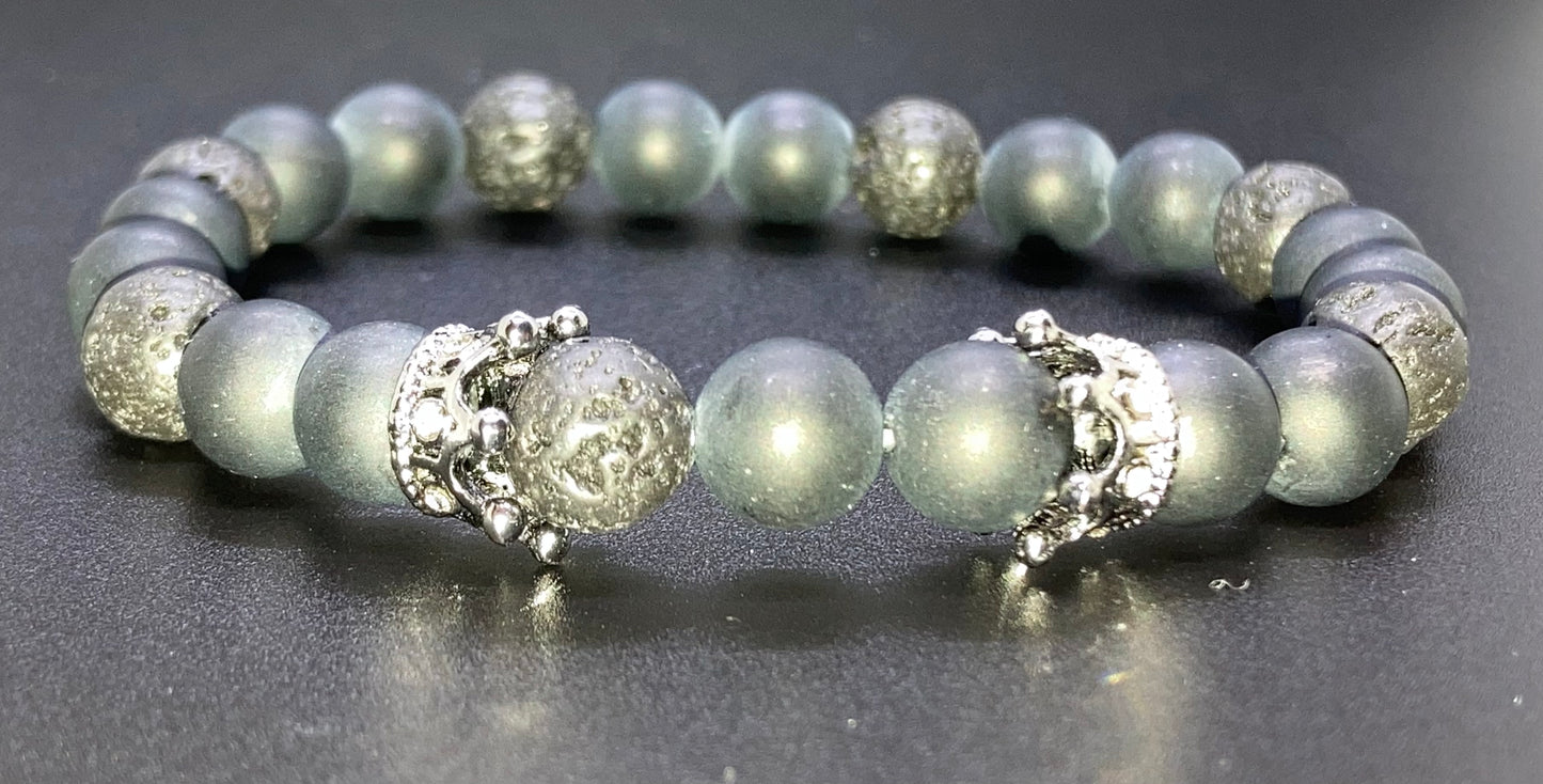 Matte Onyx & lava stone 8mm charm bracelet