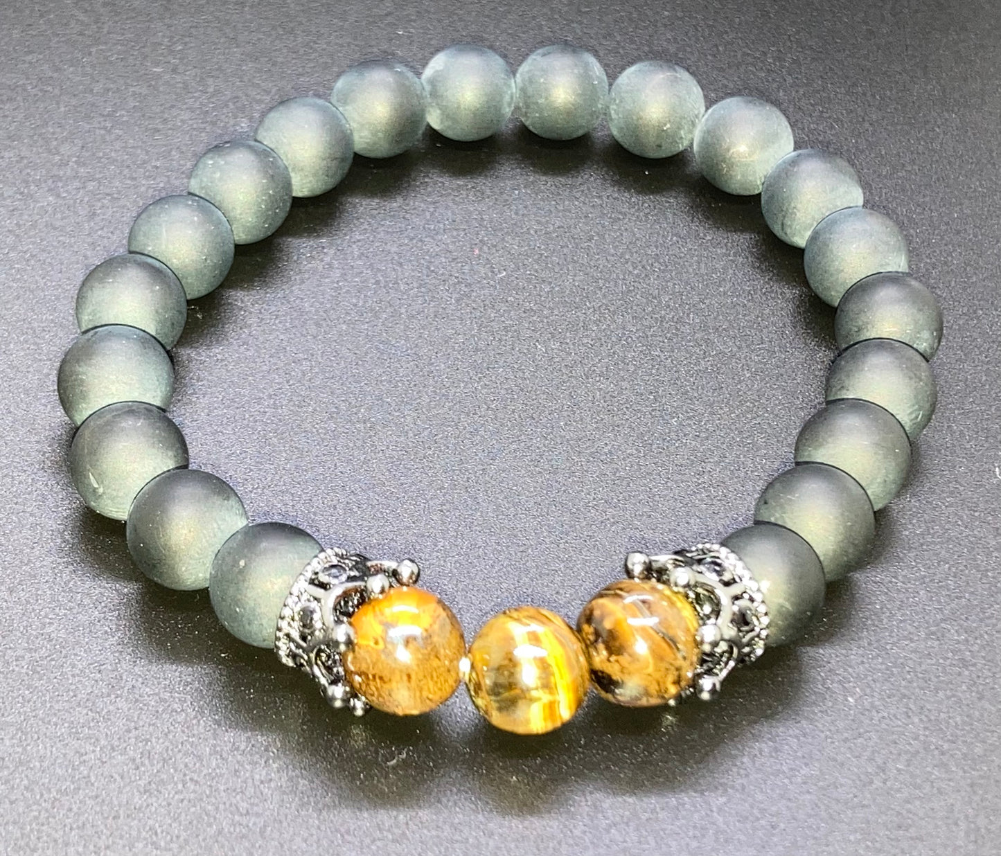 Matte Onyx & Tigers eye 8mm matching charm bracelet